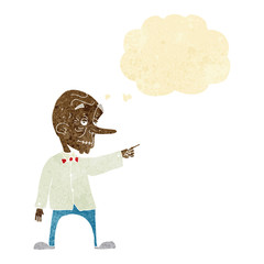 cartoon old man pointing with thought bubble