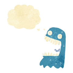 cartoon gross ghost with thought bubble