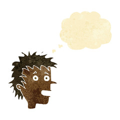cartoon excited boy with thought bubble