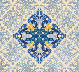 Blue art floral pattern vintage style vector background