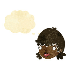 cartoon staring girl with thought bubble