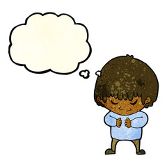 cartoon shy boy with thought bubble