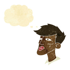 cartoon male model guy with thought bubble