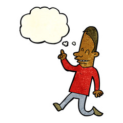 Fototapeta premium cartoon happy man pointing with thought bubble