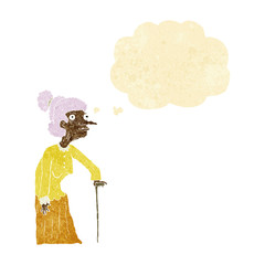 cartoon old woman with thought bubble