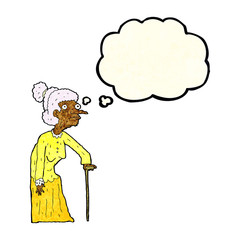 cartoon old woman with thought bubble
