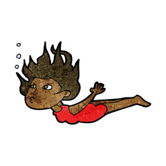 cartoon woman swimming underwater
