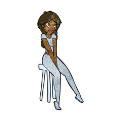 cartoon pretty girl on stool