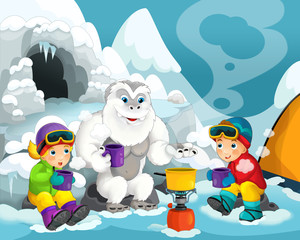 Naklejka premium Cartoon alpinists - illustration for the children