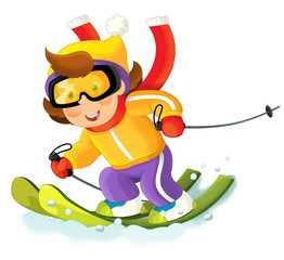 Cartoon scene - on the ski having fun - illustration