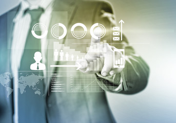 Man working with virtual panel