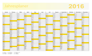 Jahresplaner 2016 gelb