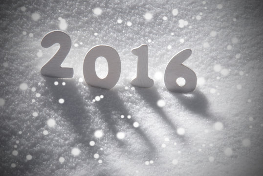 White Christmas Word 2016 On Snow, Snowflakes
