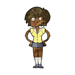 cartoon surprised woman with hands on hips