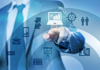 Man working with virtual panel