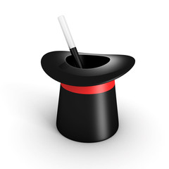 Magic Cylinder Hat And Wand On White Background