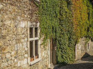 Narrow street passage at medieval village Perouges