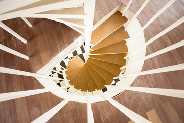 top view of wood spiral stairs