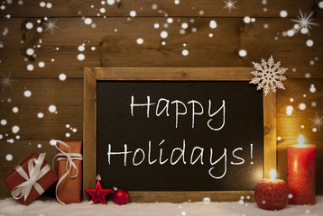 Fototapeta na wymiar Christmas Card, Blackboard, Snowflakes, Candle, Happy Holidays