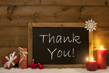 Fototapeta na wymiar Festive Christmas Card, Blackboard, Snow, Candles, Thank You