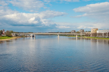 Fototapeta na wymiar Bridge over the River Volkhov in Veliky Novgorod