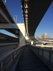 Walking across the bridge