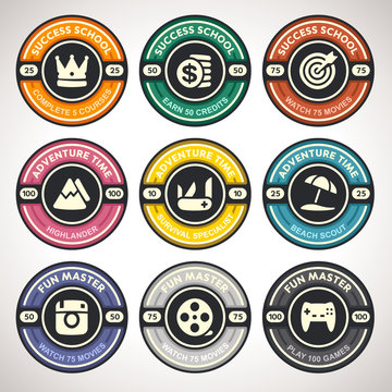 Set of Vector Achievement Badges. Flat Labels Collection