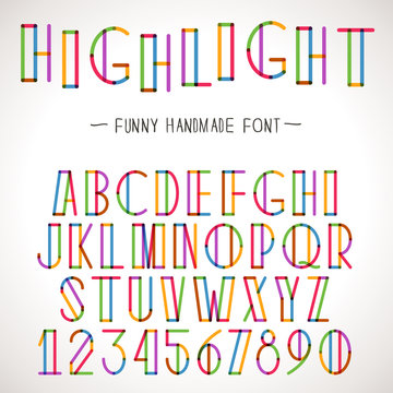 Vector Colorful Alphabet with highlighter lines