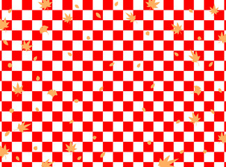 Fototapeta premium 紅葉フレーム 紅白市松背景 