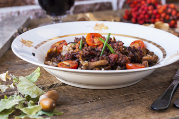 buckwheat with Bolognese sauce, mushrooms
