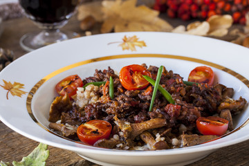 buckwheat with Bolognese sauce, mushrooms