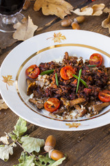 buckwheat with Bolognese sauce, mushrooms