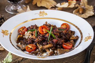 buckwheat with Bolognese sauce, mushrooms
