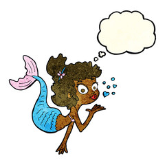 cartoon pretty mermaid with thought bubble