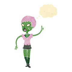 cartoon halloween girl with thought bubble