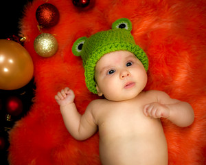 cute baby girl in the basket
