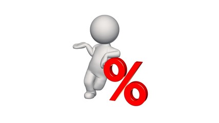 3d People with percent sign - isolated on white background