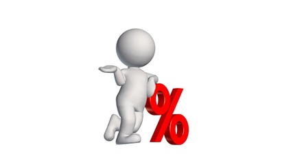 3d People with percent sign - isolated on white background