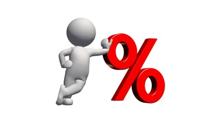 3d People with percent sign - isolated on white background