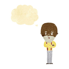 cartoon worried old man with thought bubble