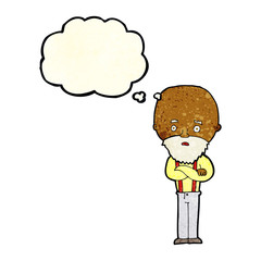 cartoon worried old man with thought bubble