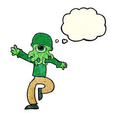 cartoon alien monster man with thought bubble