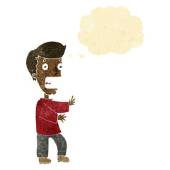 Obraz na płótnie Canvas cartoon terrified man with thought bubble
