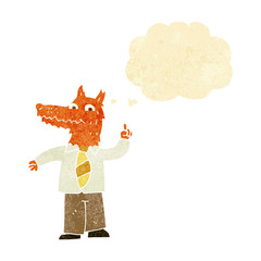 cartoon business fox with idea with thought bubble