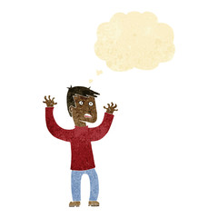 cartoon terrified man with thought bubble