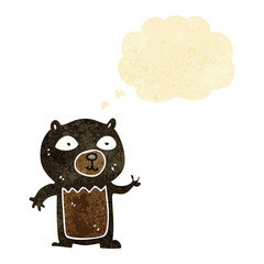 cartoon waving black bear cub with thought bubble