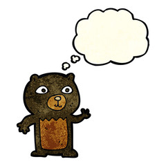 cartoon waving black bear cub with thought bubble