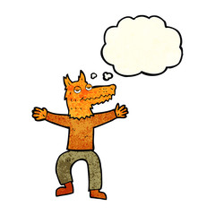 cartoon fox man with thought bubble