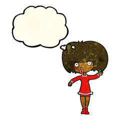 cartoon waving girl with thought bubble