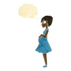 cartoon pregnant woman with thought bubble